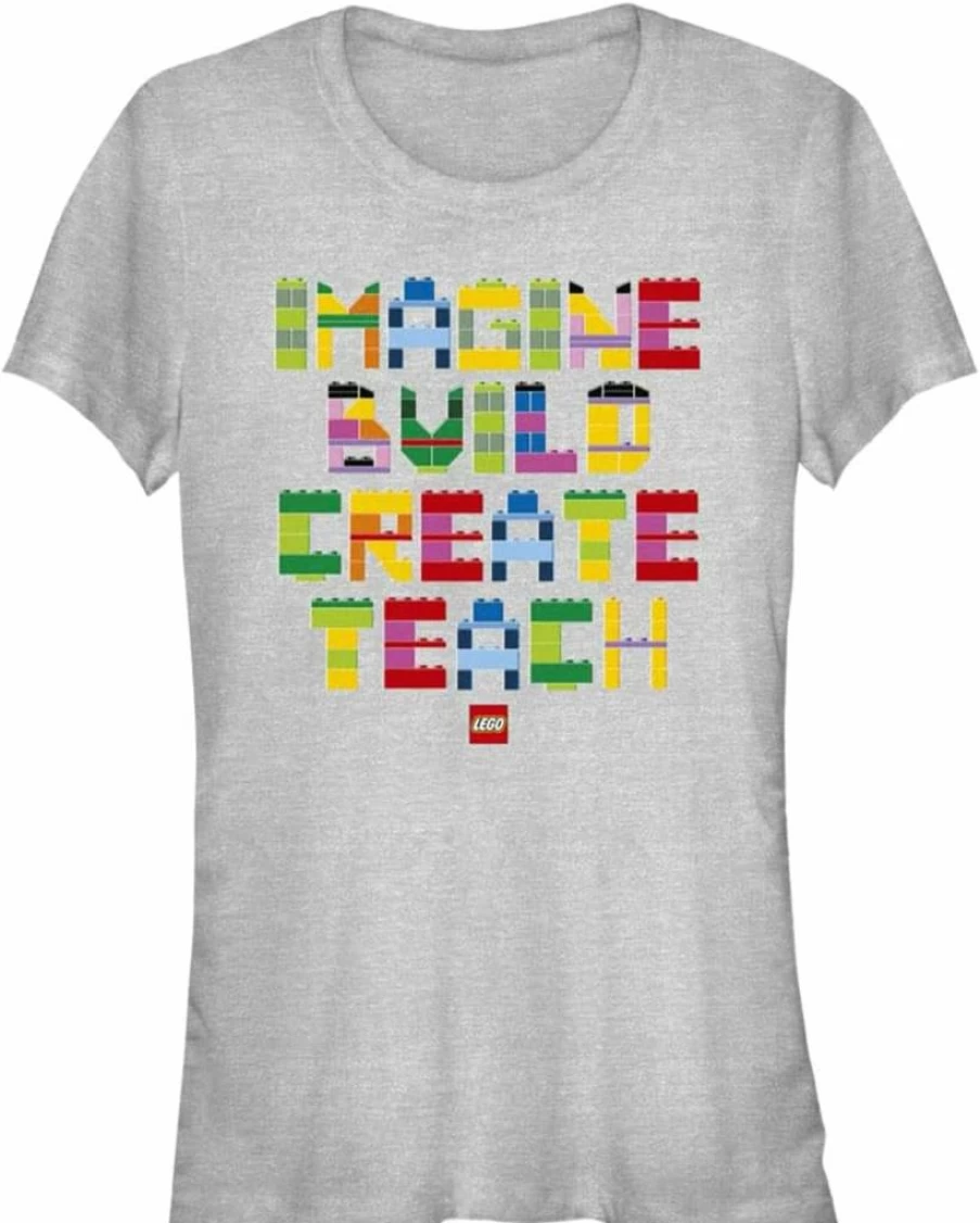 Fifth Sun Women's Lego Inspired Imagine Build Create Graphic Tee Shirt - Heather Short Sleeve Top