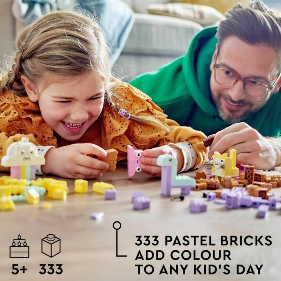 LEGO Classic 11028 Pastel Building Blocks Set for Kids Ages 5+ | Creative DIY Toy with Ice Cream, Dinosaur & Cat Models | Educational Gift for Girls & Boys