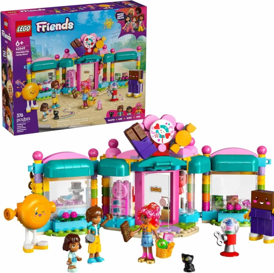 LEGO Friends Heartlake City Candy Store 42649 Building Kit with Mini Dolls, Micro Doll & Cat Figure, Creative Pretend Play Gift for Kids Ages 6+