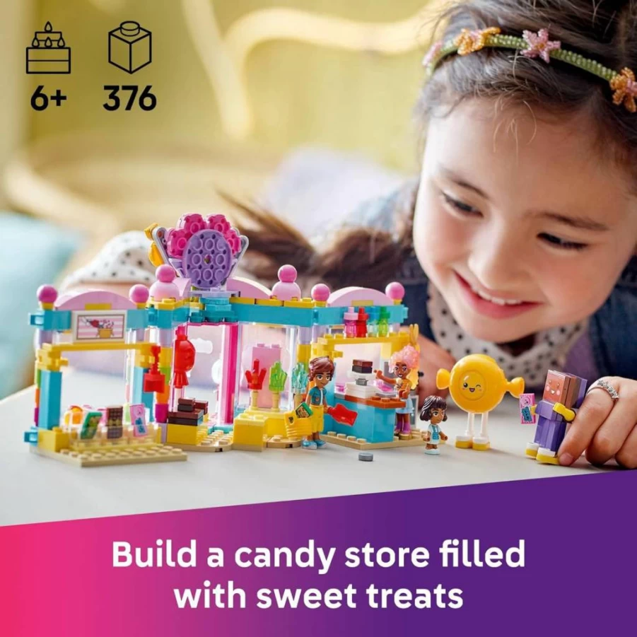 LEGO Friends Heartlake City Candy Store 42649 Building Kit with Mini Dolls, Micro Doll & Cat Figure, Creative Pretend Play Gift for Kids Ages 6+