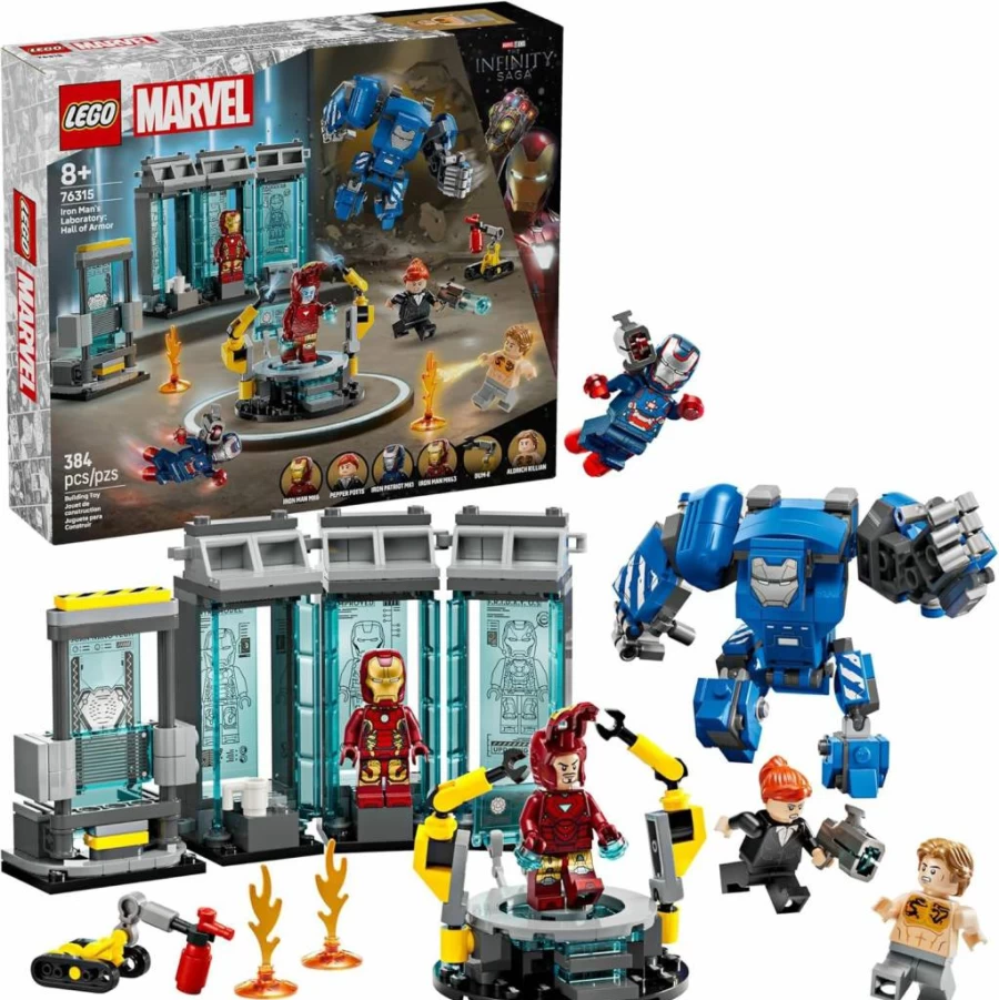 LEGO Marvel Iron Man Hall of Armor Building Set 76315 with Iron Man Minifigures & Mech Suit, Superhero Toy for Kids Ages 8+, Creative Birthday Gift for Boys and Girls
