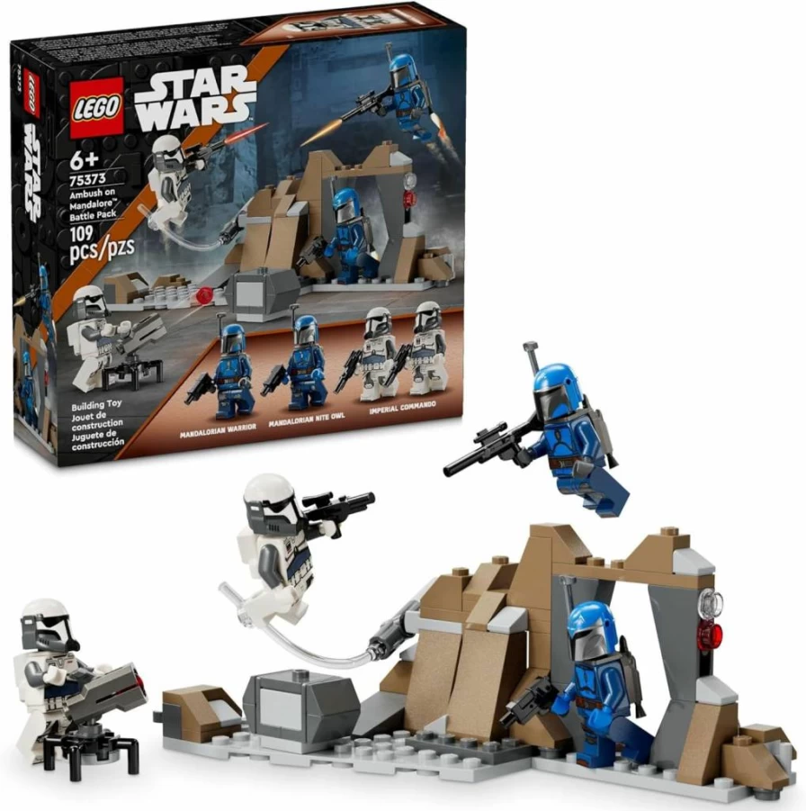 LEGO Star Wars Mandalorian Ambush Battle Pack 75373 with 4 Minifigures, Building Toy Set for Kids Ages 6+, Mandalore Playset, Creative Gift for Boys and Girls