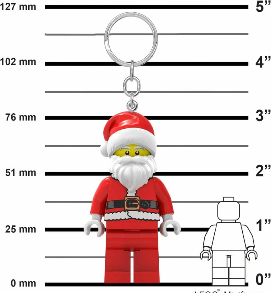 IQ 3 Inch Tall Santa Lego Minifigure Keychain Light - Christmas Gift, Decoration, Collectible (Ke189H)
