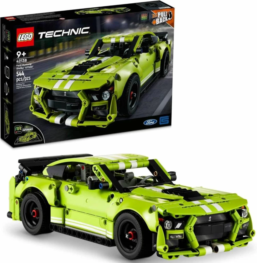 LEGO Technic Ford Mustang Shelby GT500 42138 Pull-Back Race Car Building Kit with AR App, STEM Toy for Kids Ages 9+, Collectible Model Set for Teens