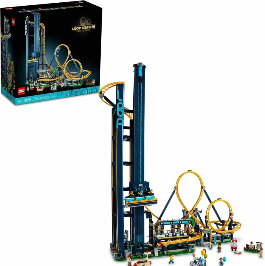 LEGO Icons 10303 Roller Coaster Building Set for Adults – Amusement Park Train Model Kit with Loop Track, Creative Gift for LEGO Fans