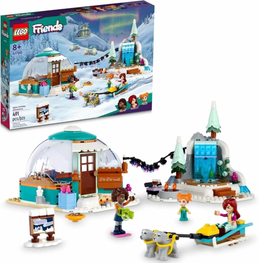 LEGO Friends 41760 Igloo Holiday Adventure Building Set with 3 Dolls & 2 Dogs, Winter Toy for Kids Ages 8-10, Creative Snowy Play with Dog Sledding & Pretend Scenes