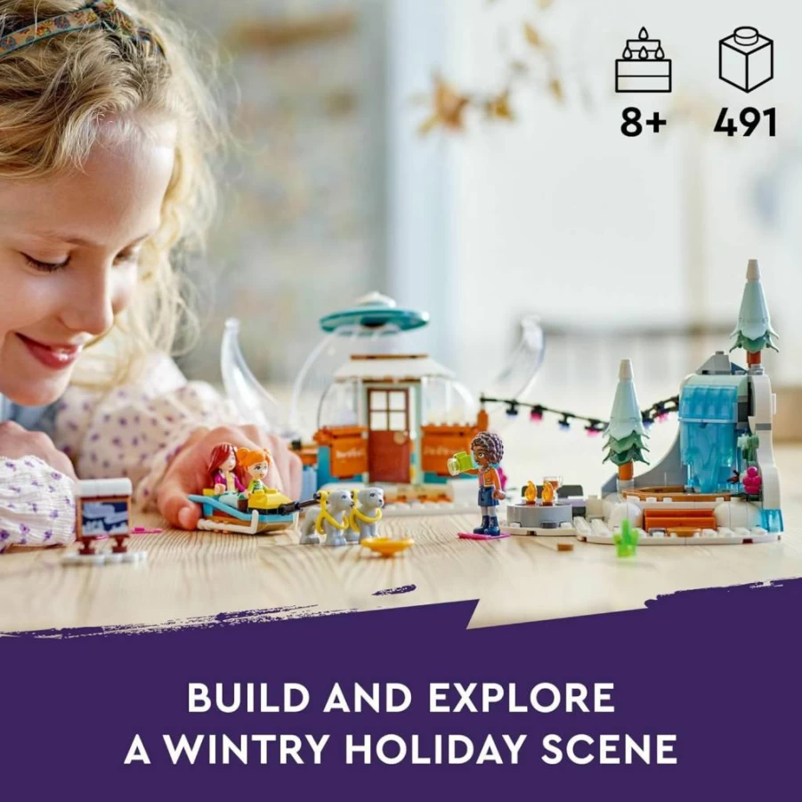LEGO Friends 41760 Igloo Holiday Adventure Building Set with 3 Dolls & 2 Dogs, Winter Toy for Kids Ages 8-10, Creative Snowy Play with Dog Sledding & Pretend Scenes