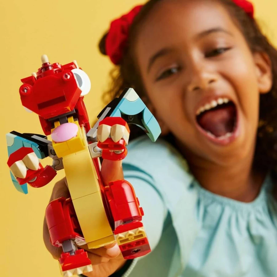 LEGO Creator 3-in-1 Red Dragon Building Toy Set 31145 – Buildable Dragon, Fish, or Phoenix Model – Creative Gift for Kids Ages 6+
