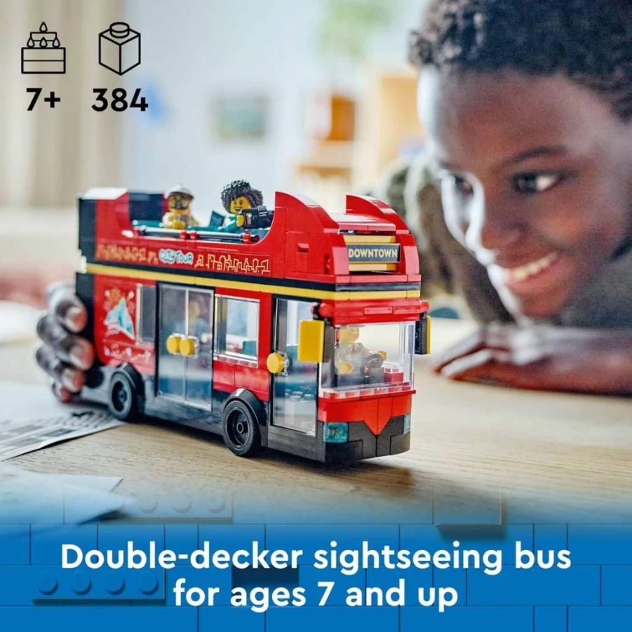 LEGO City Red Double-Decker Bus Toy Set 60407 - London Sightseeing Bus with 5 Mini Figures, Baby & Stroller, Gift for Kids Ages 7+