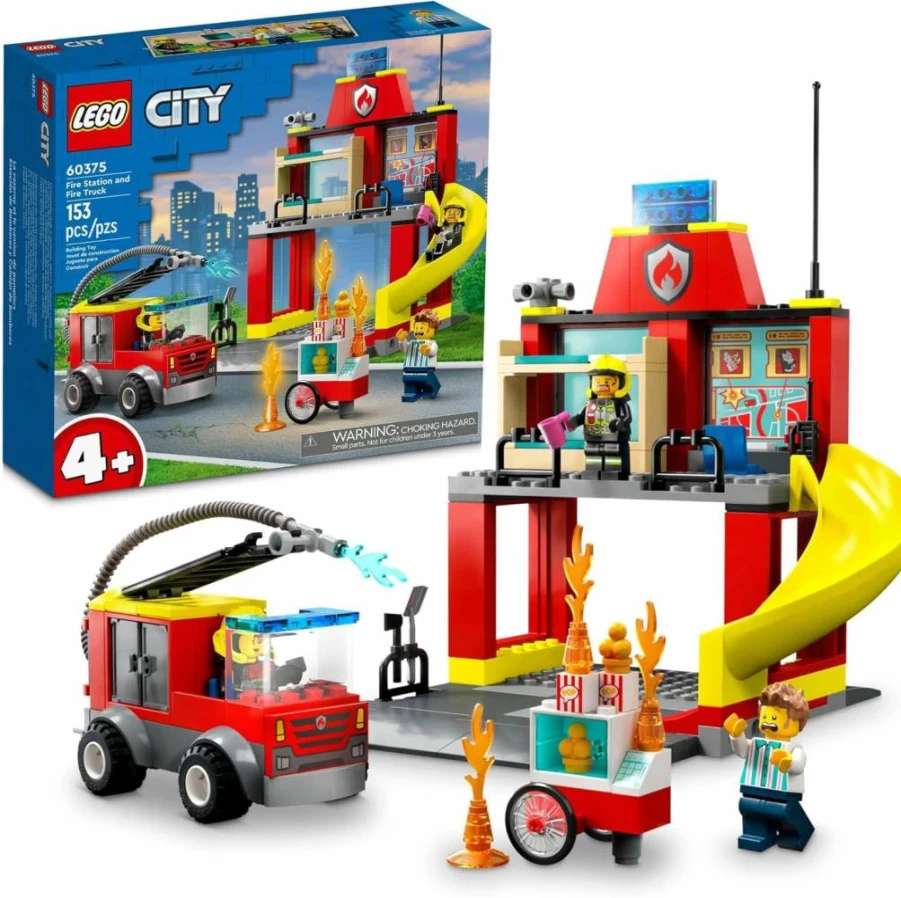 LEGO City Fire Station Building Set 60375 with Fire Truck & Firefighter Minifigures, Creative Construction Toy for Kids Ages 4+