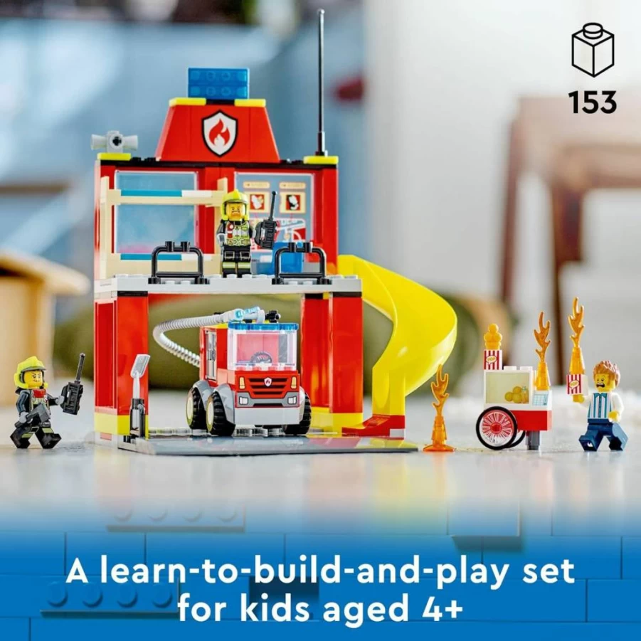 LEGO City Fire Station Building Set 60375 with Fire Truck & Firefighter Minifigures, Creative Construction Toy for Kids Ages 4+