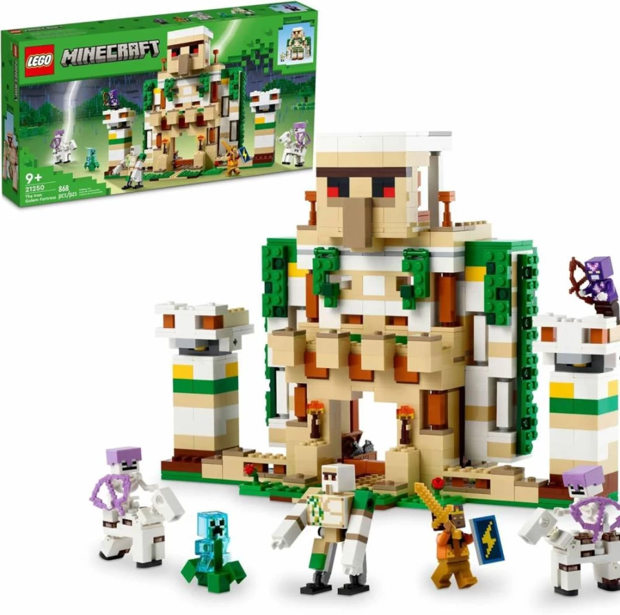 LEGO Minecraft The Iron Golem Fortress 21250 Building Set with Crystal Knight, Golden Knight & Giant Golem, Creative Toy for Kids Ages 9+