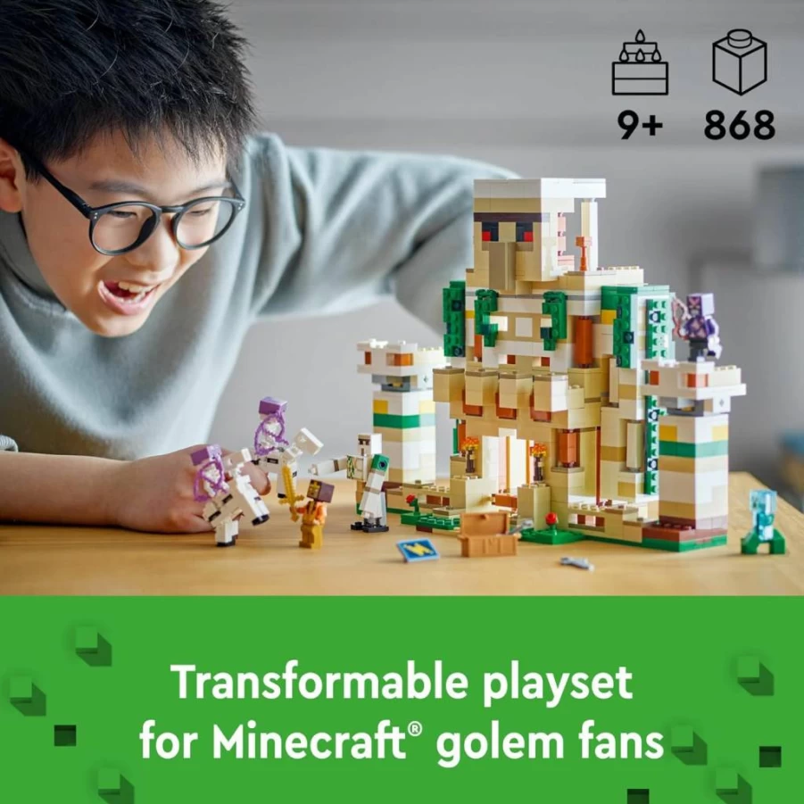 LEGO Minecraft The Iron Golem Fortress 21250 Building Set with Crystal Knight, Golden Knight & Giant Golem, Creative Toy for Kids Ages 9+