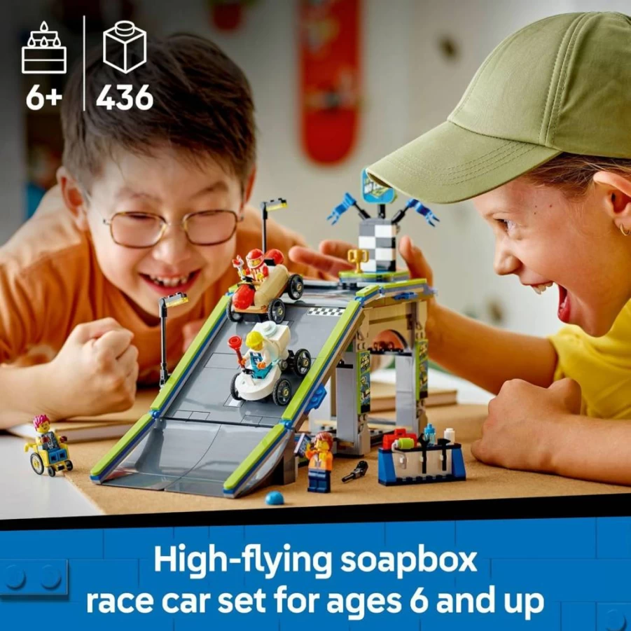 LEGO 60460 Race Car Ramp Track Building Set with 2 Cars, 4 Minifigures for Kids Ages 6+ - Creative Soap Box Derby Toy for Boys and Girls - STEM Gift Idea