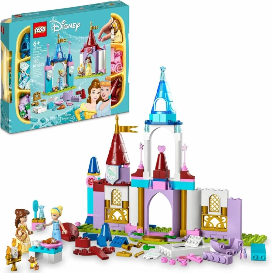 LEGO Disney Princess Creative Castle 43219 Building Set with Belle & Cinderella Mini Dolls, Sorting Storage Box, STEM Travel Toy for Kids Ages 6+ (Bricks for Girls & Boys)