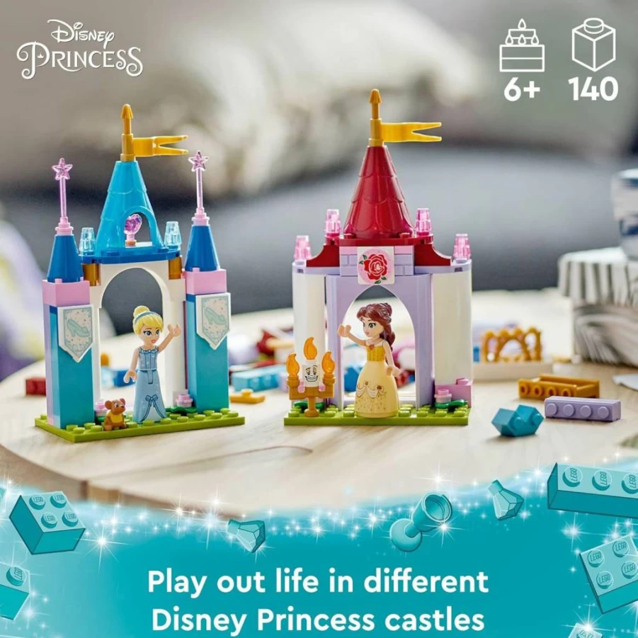 LEGO Disney Princess Creative Castle 43219 Building Set with Belle & Cinderella Mini Dolls, Sorting Storage Box, STEM Travel Toy for Kids Ages 6+ (Bricks for Girls & Boys)