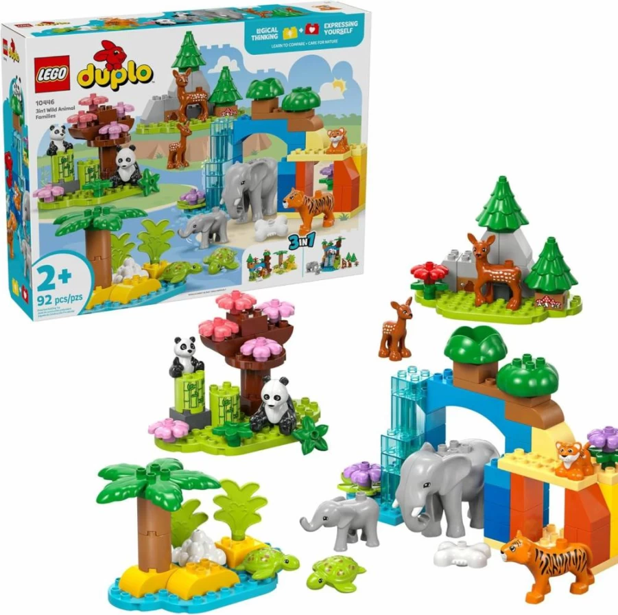 LEGO DUPLO 3-in-1 Wild Animal Families Building Set (10446) - Preschool Educational Toy with 10 Animal Figures - Gift for Toddlers Ages 2+