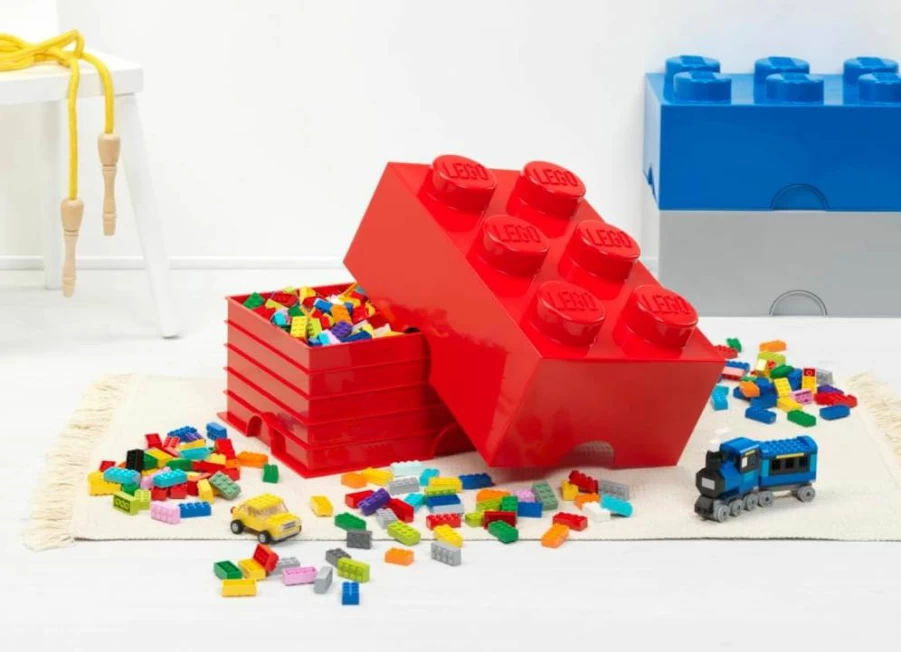 Room Copenhagen Lego Storage Brick - 4-Stud Stackable Plastic Toy Box with Lid, 5.6L Cool Yellow Desk Organizer for Kids & Adults