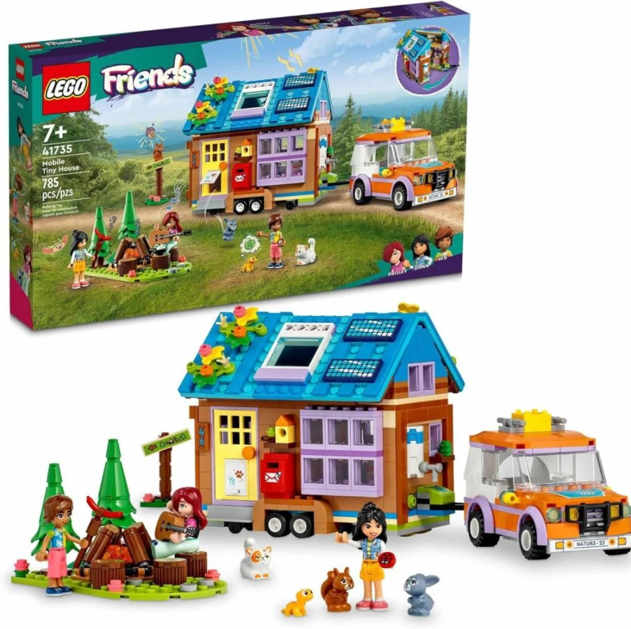 LEGO Friends 41735 Mobile Tiny House Camping Set with Toy Car, Leo & Liann Mini-Dolls, Forest Adventure Playset, Creative Gift for Kids Ages 7+