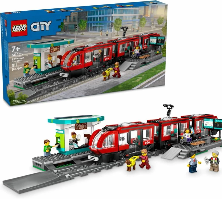 LEGO City Downtown Streetcar & Train Station Building Set 60423 - Creative Toy for Kids Ages 7+, Perfect Gift for Boys & Girls Birthday, Pretend Play & Imagination Development