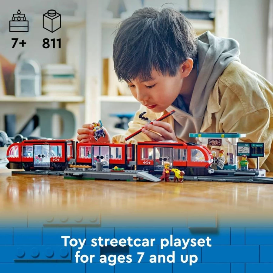 LEGO City Downtown Streetcar & Train Station Building Set 60423 - Creative Toy for Kids Ages 7+, Perfect Gift for Boys & Girls Birthday, Pretend Play & Imagination Development