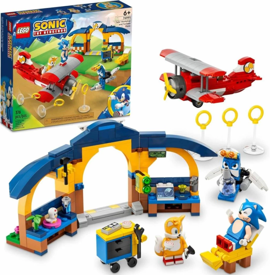 LEGO Sonic The Hedgehog Tails' Workshop & Tornado Plane 76991 Building Kit with 4 Mini Figures, Creative Play Airplane Set, Ideal Gift for Kids 6+ and Sonic Fans