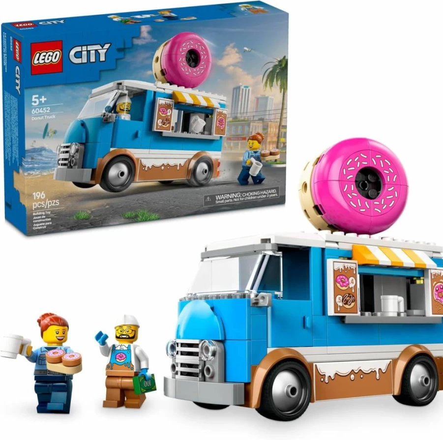 LEGO City Donut Shop Truck Building Set 60452 - Kids Toy with 2 Minifigures, Mobile Donut Stand & Accessories - Creative Birthday Gift for Boys and Girls Ages 5+