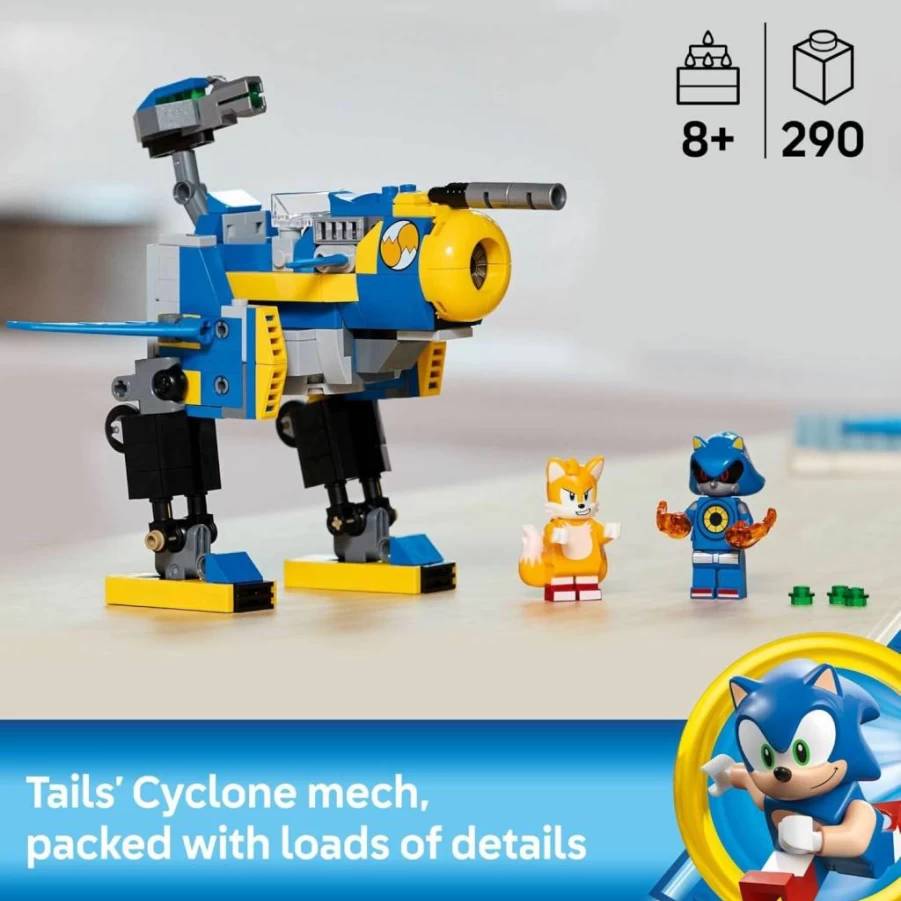 LEGO Sonic The Hedgehog 77002 Building Set - Cyclone Vs. Metal Sonic Mech Suit with Tails Minifigure - Creative Gift for Kids Ages 8+ (Official LEGO Toys)