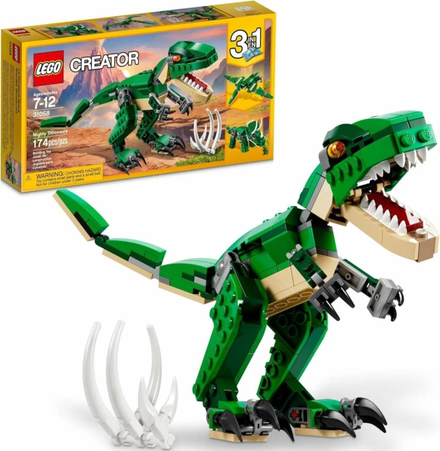 LEGO Creator 3-in-1 Mighty Dinosaur Building Set (31058) – Build T-Rex, Triceratops, or Pterodactyl – Creative STEM Toy Gift for Kids Ages 7-12 – Official LEGO Dinosaur Toy for Boys & Girls