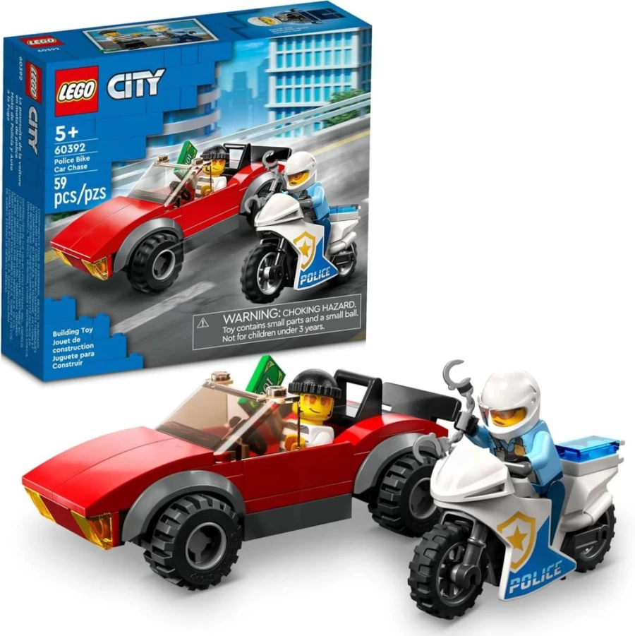 LEGO City Police Chase Set 60392 - Toy Racing Car & Motorcycle with 2 Officer Minifigures, Building Kit for Kids Ages 5+, Creative Play Gift Idea