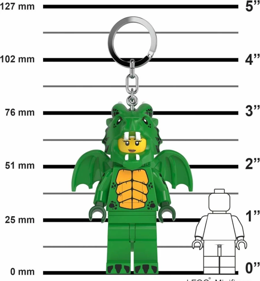 IQ Green Dragon Costume Girl Lego Minifigure Keychain Light - 3 Inch Tall Collectible Toy (KE224H)