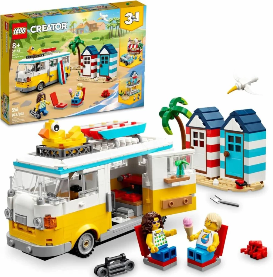 LEGO Creator 3-in-1 Beach Camper Van Building Kit 31138 - Transformable Toy Camper Van, Ice Cream Truck & Beach House for Kids, Creative Gift for Boys & Girls Who Love Surfing & Pretend Play