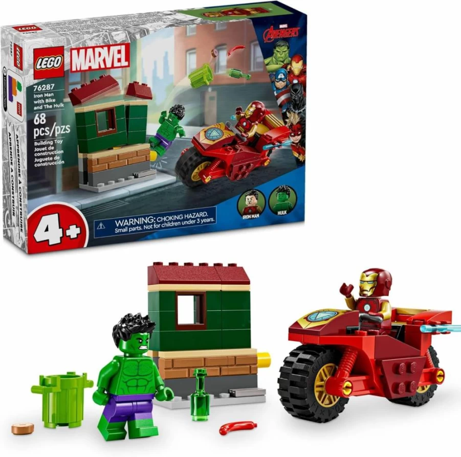 LEGO Marvel Iron Man & Hulk Building Set with Motorcycle Toy & 2 Minifigures - Easy Collectible Playset for Kids Ages 4+ (76287) | Avengers Superhero Gift for Boys & Girls