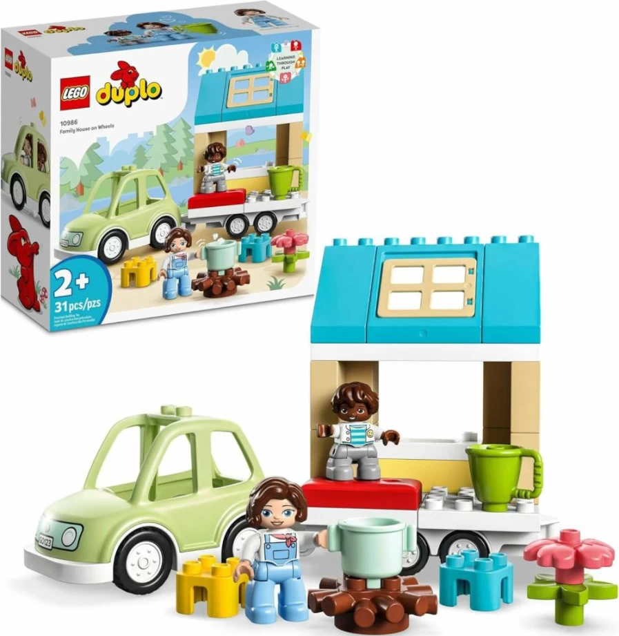 LEGO DUPLO Family House on Wheels 10986 Building Toy Set for Toddlers Ages 2+, Camping-Themed Playset with Large Bricks for Preschool Boys & Girls, Educational Learning Car Toy