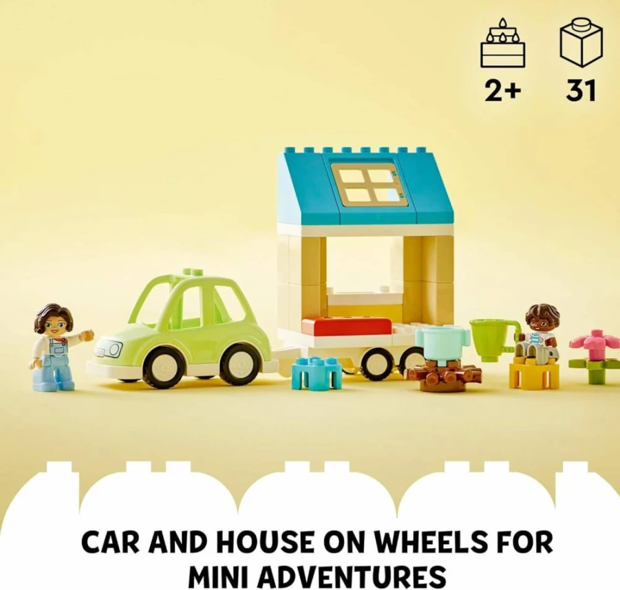 LEGO DUPLO Family House on Wheels 10986 Building Toy Set for Toddlers Ages 2+, Camping-Themed Playset with Large Bricks for Preschool Boys & Girls, Educational Learning Car Toy