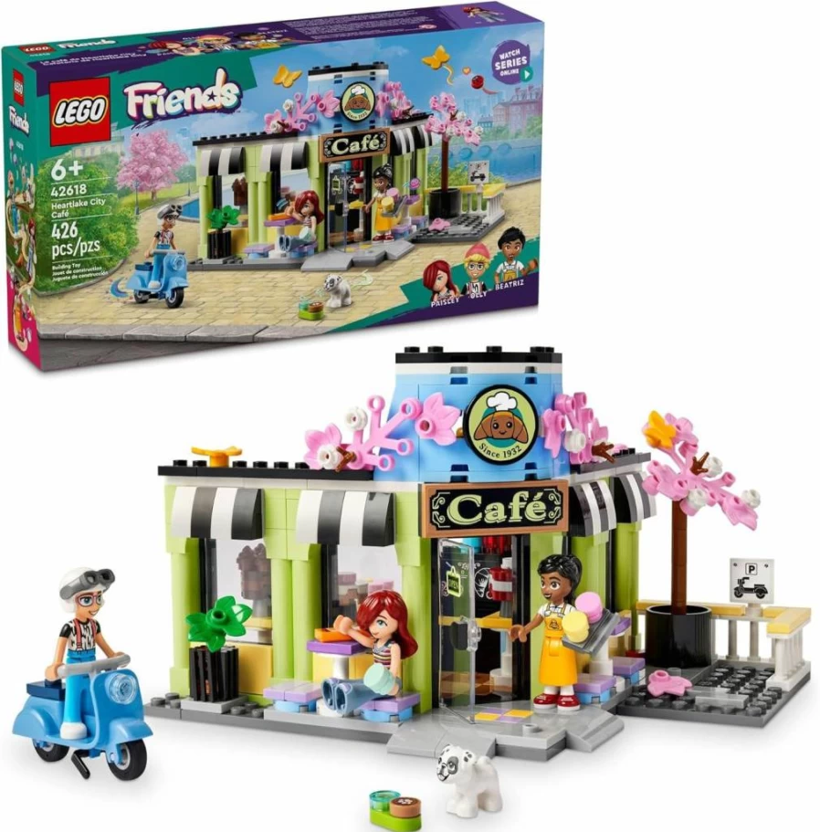 LEGO Friends Heartlake City Cafe Building Set 42618 with 3 Mini Dolls & Dog Figure, Creative Bakery Toy for Kids Ages 6+, Ideal Birthday Gift for Girls and Boys