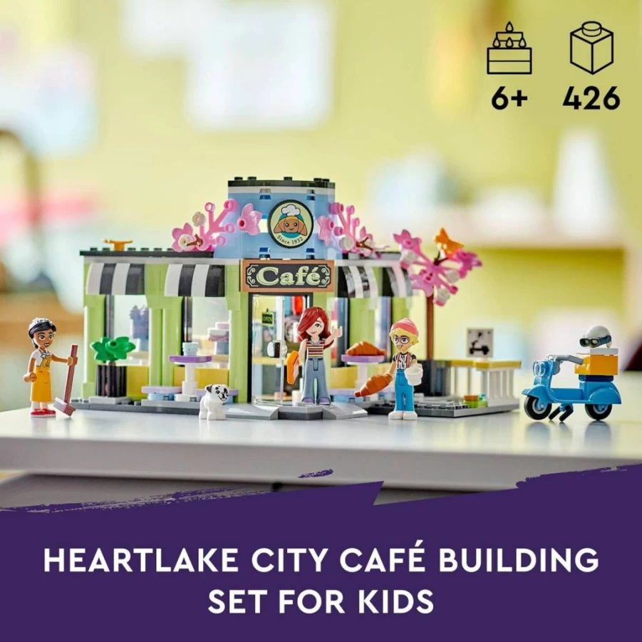 LEGO Friends Heartlake City Cafe Building Set 42618 with 3 Mini Dolls & Dog Figure, Creative Bakery Toy for Kids Ages 6+, Ideal Birthday Gift for Girls and Boys