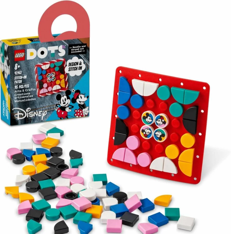 LEGO DOTS Disney Mickey & Minnie Mouse DIY Craft Kit 41963 - Stitch-On Patches for Clothes, Backpacks, Kids Ages 8+ Creative Toy Badge Maker