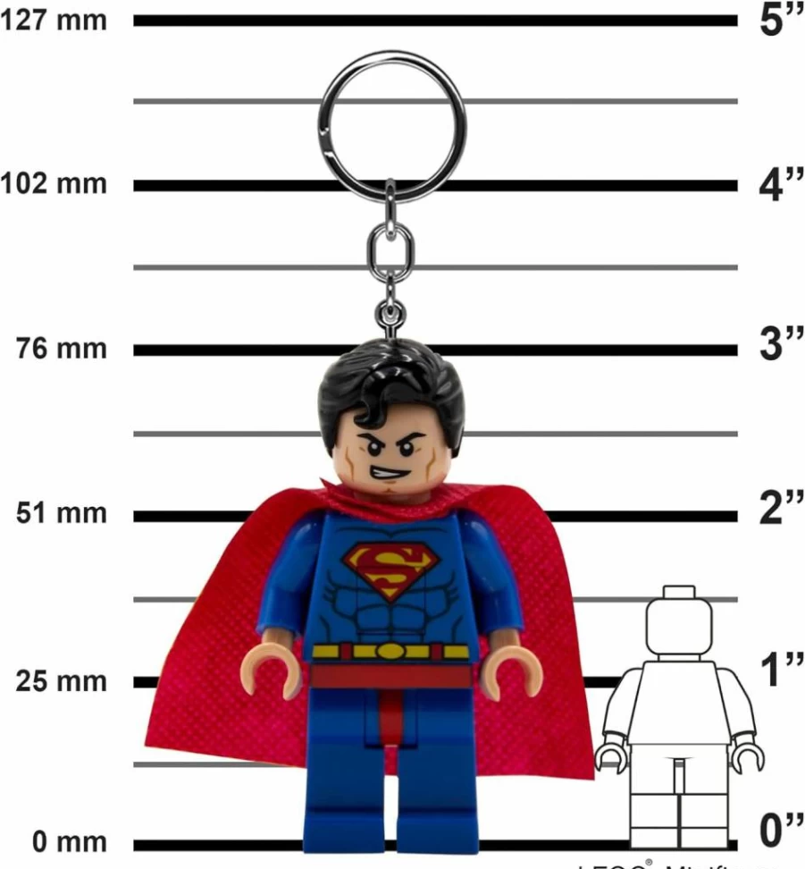 IQ Superman Keychain - 3 Inch Tall Collectible Light-Up Figure - DC Super Heroes Lego Style Gift