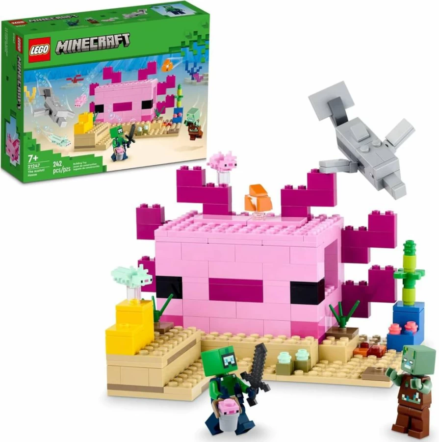 LEGO Minecraft The Axolotl House 21247 Building Set with Diver, Dolphin & Drowned Figures, Creative Underwater Adventure Toy for Kids Ages 7+