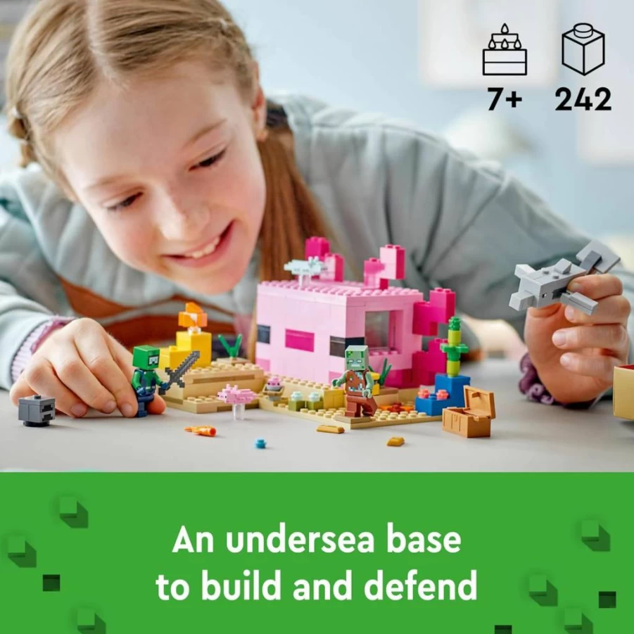 LEGO Minecraft The Axolotl House 21247 Building Set with Diver, Dolphin & Drowned Figures, Creative Underwater Adventure Toy for Kids Ages 7+