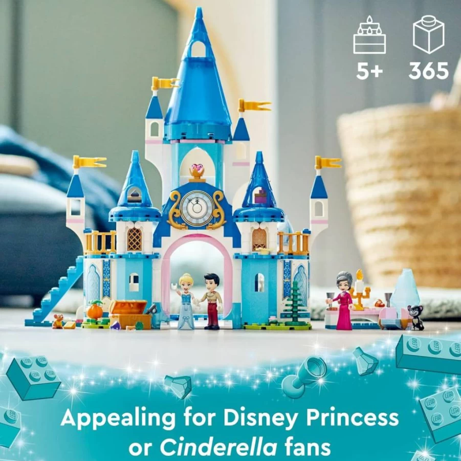LEGO Disney Princess Cinderella Castle 43206 Building Toy with Cinderella, Prince Charming & 3 Mini Dolls, Gus & Lucifer Figures, Creative Play Set