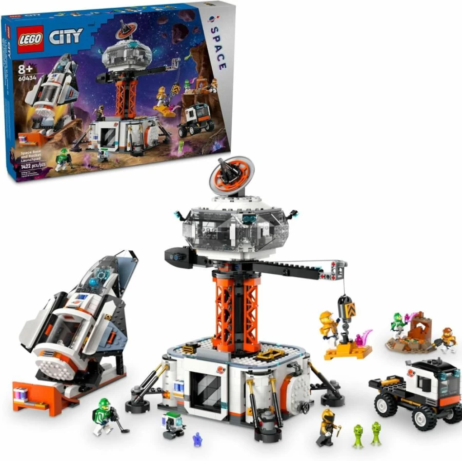 LEGO City Space Base & Rocket Launchpad Building Kit with 6 Minifigures, Robot & Aliens – Creative Planet Exploration Toy for Kids Ages 8+ (60434)
