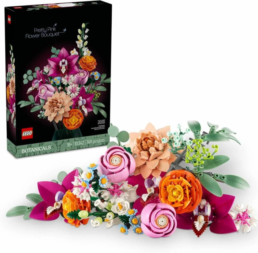 LEGO 10342 Botanicals Pretty Pink Flower Bouquet Building Kit for Adults - DIY Artificial Roses for Wedding Decor, Bridesmaid Gift, Home Table Display