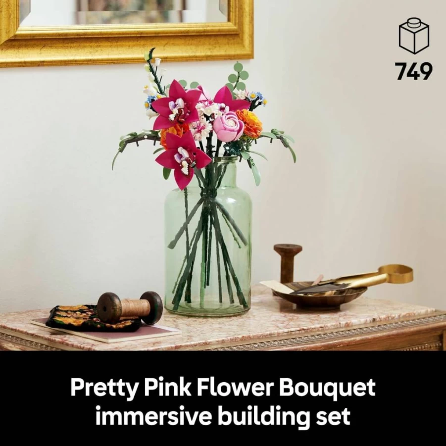 LEGO 10342 Botanicals Pretty Pink Flower Bouquet Building Kit for Adults - DIY Artificial Roses for Wedding Decor, Bridesmaid Gift, Home Table Display