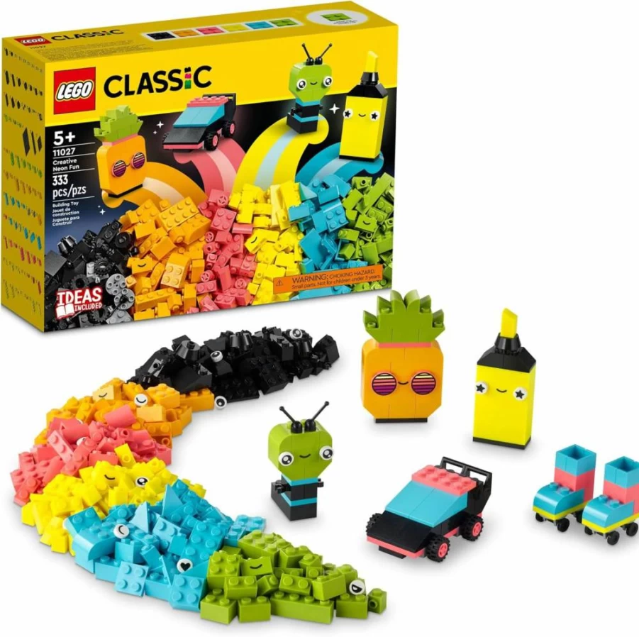 LEGO Classic 11027 Neon Colors Creative Brick Box Set, Build Car, Pineapple, Alien & More, STEM Learning Toy for Kids Ages 5+
