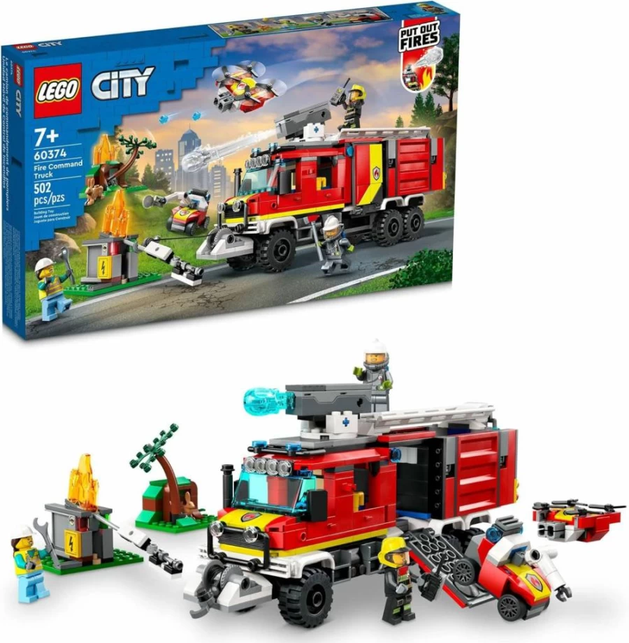 LEGO City Fire Command Truck Building Set 60374 with Fire Truck, Drones & 3 Minifigures - Creative Construction Toy for Kids Ages 7+ - Ideal Birthday Gift for Boys and Girls