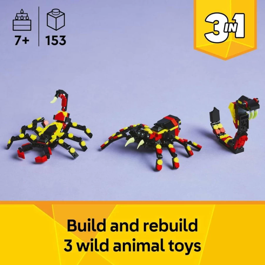 LEGO Creator 3in1 Wild Animals Building Toy Set 31159 - Build Spider, Scorpion or Snake - Creative Gift for Kids Ages 7+ - Boys & Girls Birthday Present