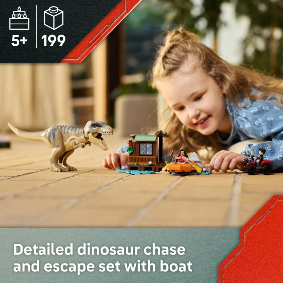 LEGO Jurassic World T. Rex Dinosaur Boat Escape Set 76975 with Toy Minifigures - Creative Building Kit for Kids Ages 5-7, Boys & Girls - Perfect Gift for Jurassic Park Movie Fans