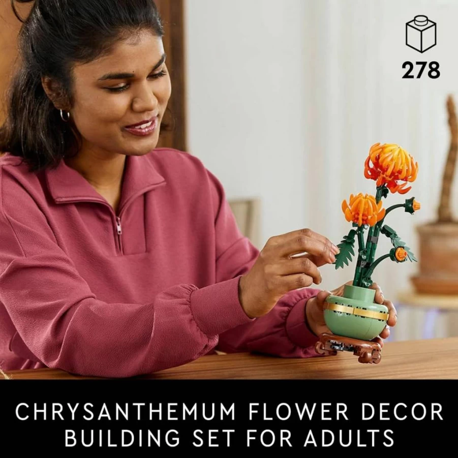 LEGO 10368 Botanicals Chrysanthemum Flower Building Kit for Adults, DIY Artificial Plant for Home Decor, Table Centerpiece, Graduation Gift, Creative STEM Activity Set